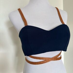 L'ATISTE leather criss cross navy crop top vacation top